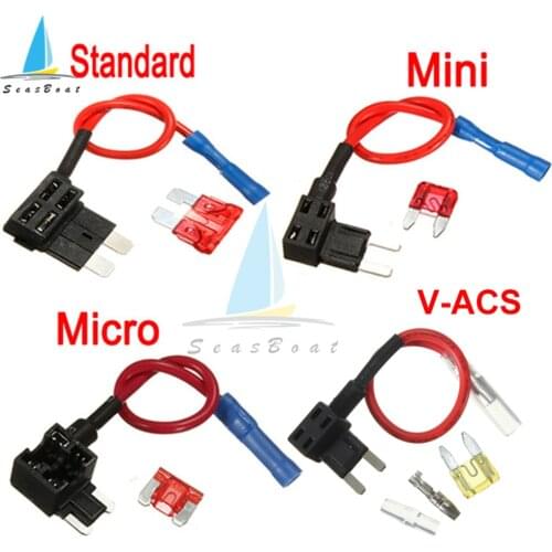 12V Fuse Holder Add-a-circuit TAP Adapter Micro Mini Standard ACS ATM APM Blade Auto Fuse with 10A Blade Car Fuse
