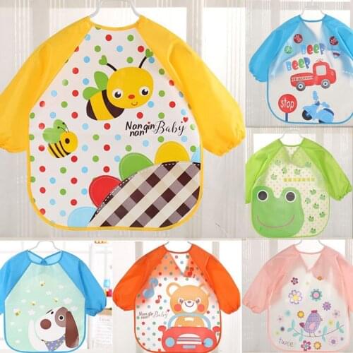 Baby Toddler Boy Girl Long Sleeve Letter Waterproof Feeding Art Apron Bib Baby Cartoon Feeding Bibs Cloth Children Baby Apron