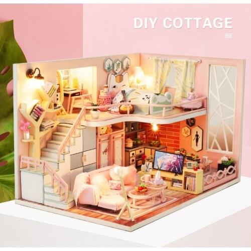DIY Doll House JM26A Hand Make Wooden Assemble Doll Houses Miniature Dollhouse with LED Toys Children Christmas Lover Gift