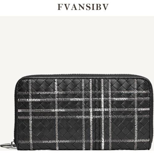 Long Large Capacity Storage Wallet Genuine Leather Fashion Embroidery High-End Mens Business Hand-Woven Bag Gift Box Packaging