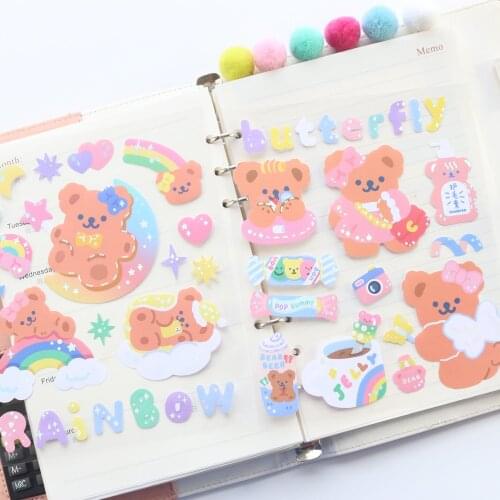 Domikee cute kawaii Korean cartoon bear rabbit glitter traveler journal stickers school kid diary decorative sticker stationery