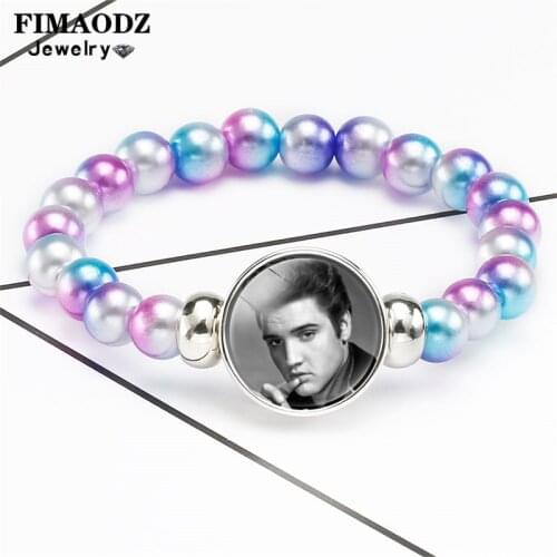 FIMAODZ Elvis Presley Beads Bracelet Charm Glass Button Beaded Bracelets Fans Collection Jewelry