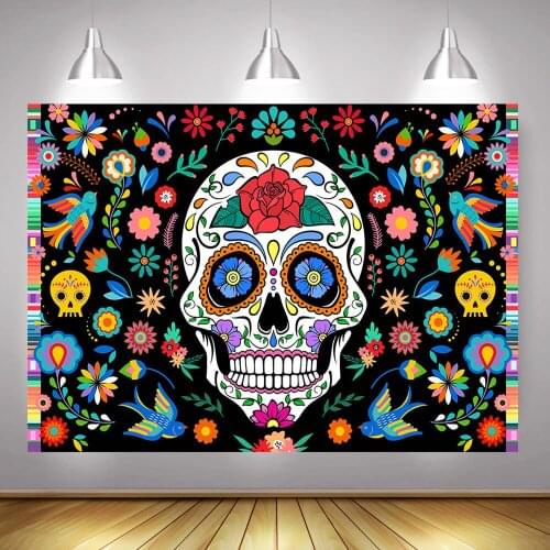 Day of The Dead Photography Backdrop for Photo Studio Sugar Skull Photo Background Fiesta Birthday Party Banner Decoration Props