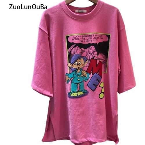 ZuoLunOuBa Summer Casual Fashion Women T Shirt Print Comics Harajuku Lovely Three Dwarves Short Sleeves Pink Lady Tees Tops