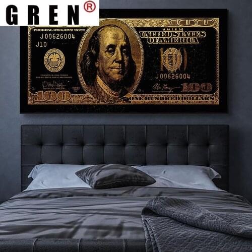 GREN Modular Abstract Canva Painting Poster Print Dollar Gold Minimalism Sofa Wall Art Picture Home Decor Living Room Unframed