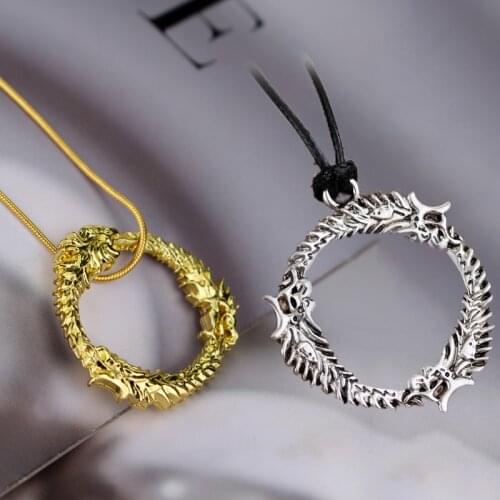 Dongsheng The Elder Scrolls V: Skyrim Personality Dragon Necklaces Pendants Punk Women Men Vintage Rope Leather Necklace -30