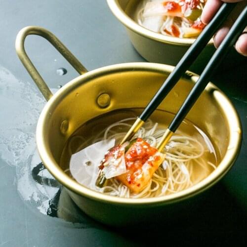 Korean rice wine bowl yellow aluminum hot dish wine bowl tableware cold noodle soybean paste soup handle Korea food bowl