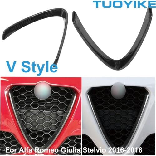 LHD RHD V Style Real Carbon Fiber Front Low Bumper Grills Grille Frame Cover Trim Sticker For Alfa Romeo Giuliu Stelvio 2016-18