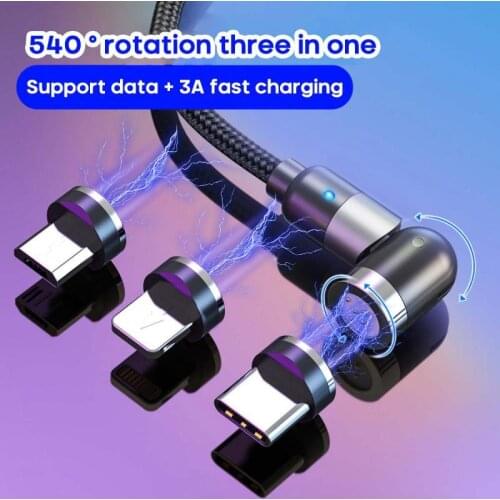 Phone Magnetic Charger Cable 540 Degree Rotate Micro USB Type C Charge Data Cord For iPhone 12 11 Pro Max Xiaomi 11 Huaewei P40