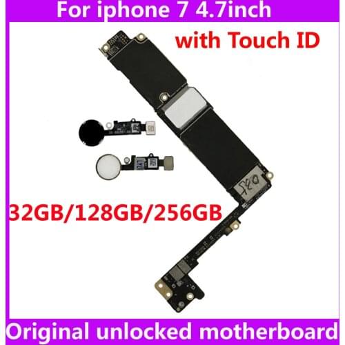 For iphone 7 4.7inch 100% Original motherboard with / without touch ID 32GB 128GB 256GB Clean iCloud mainboard IOS System