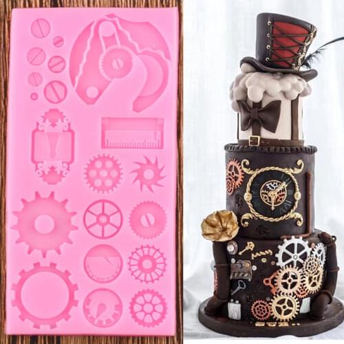 Mechanical Screw Gear Cake Border Fondant Silicone Molds Cake Decorating Tools Kitchen Baking Mold Chocolate Candy Clay Moulds
