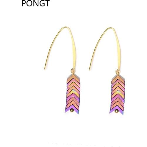 Fashion Natural Stone drop earrings Vintage Gold Hook Arrow Shape Dangle Earrings for women bohemian hanging earrings jewelry