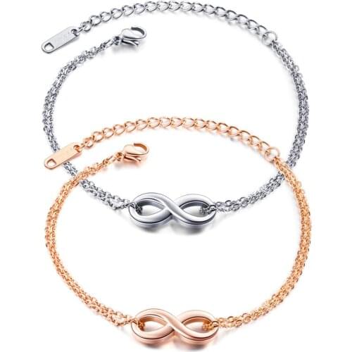 Trendy Stainless Steel Infinite sign Women Bracelet Bangle Rose Gold Color Link Chain Cuff Hand Jewelry Gift free shiping