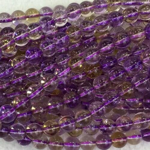 Natural Genuine Clear Purple Yellow Ametrine Round Loose Beads 4-18mm Fit Jewelry 04098