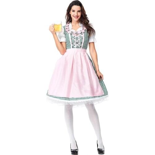 German Beer Mid-length Maid Service Halloween Cosplay Bar Overalls Green Plaid Outfit