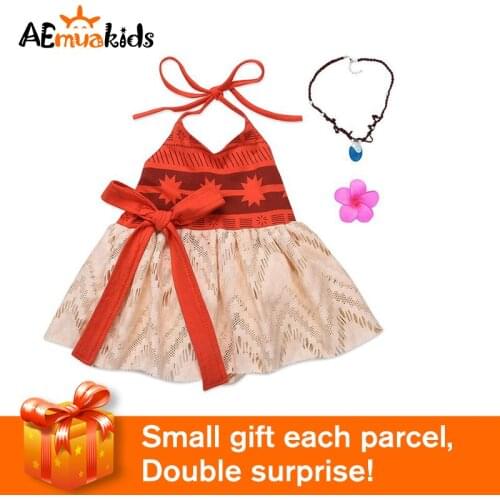 Moana Dress up Clothes Baby Girls Strap Backless Vaiana Princess Cosplay Costume Toddler Kids Summer Beach Tutu Sundress