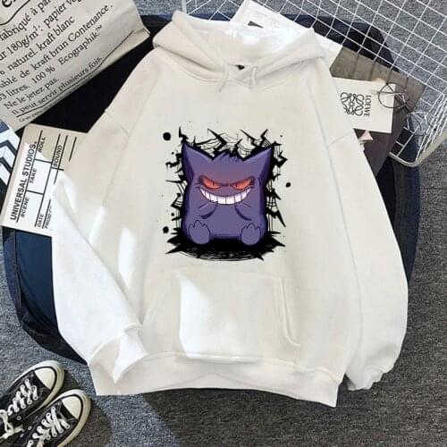Pokemon Evil Gengar Hoodies Women Anime Poleron Kawaii Clothes Cartoons Harajuku Sweatshirts Funny Keep Warm Cotton Hoodie Femme