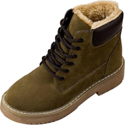 Winter Warm Women Martin Boots British Wind Plus Velvet Female Warm Snow Boots Womens Flat Boots