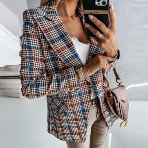 Women Double-Sided Print Fashion Blazer Outwear Autumn Loose Casual Long Sleeve Jacket Elegant Single-breasted Lady Office Coat