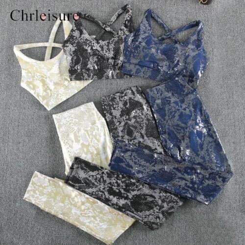 CHRLEISURE Printing Snake Women Tracksuit 2 Pieces Set Peach Hip Leggings Push Bra Sporty Gym Set Sports Suits Printed