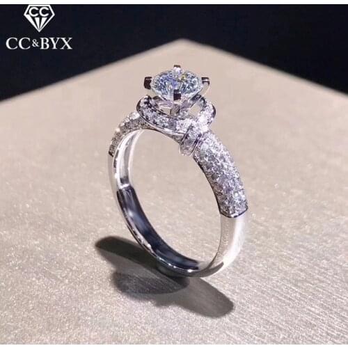 CC Wedding Rings For Women 925 Silver 6mm 80 Points Cubic Zirconia Round Stone Flower Rose Vintage Bridal Luxury Jewelry CC1584