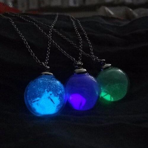 Womens Luminous Glow In The Dark Dandelion Seeds Glass Ball Pendant Necklace