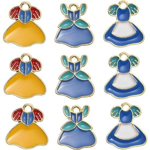 10pcs Mix Cartoon Princess Dress Jewelry Gift Enamel Charms Pendants Handmade Craft Metal Charms for DIY Jewelry Making Earring