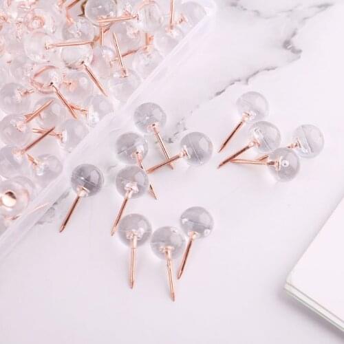 100pcs Transparent Rose Gold Pushpins Thumb Thumbtack Board Round Ball Drawing Photo Wall Studs Office School Supply