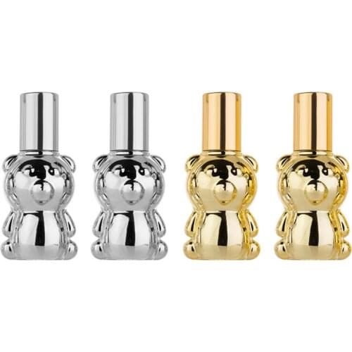 12 ML Essential Oil Glass Bottle Empty UV Bear Shaped Gold Silver Refillable Cosmetic Container DIY Perfume Roll On Bottle