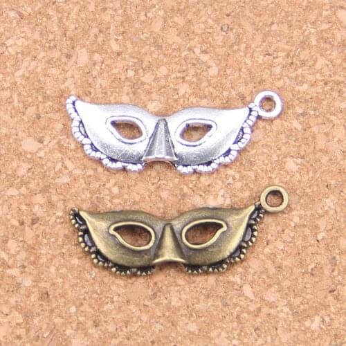 16pcs Charms For Jewelry Making party mask masquerade mardi gras 31x12mm Antique Silver Plated Pendants DIY Bracelet Necklace