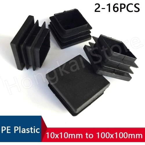 1-10PCS PE Plastic Black Square Tube Plug 19x19 20x20 22x22 25x25 28x28 30x30 38x38 40x40 50x50 60x60 80x80 100x100mm Chair Feet