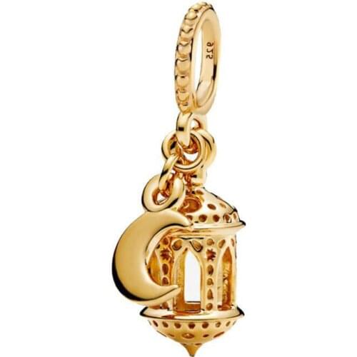 2020 New Original 925 Sterling Silver Bead Golden Moon Dangle Charm Fit Pandora Bracelet Bangle DIY Women Jewelry