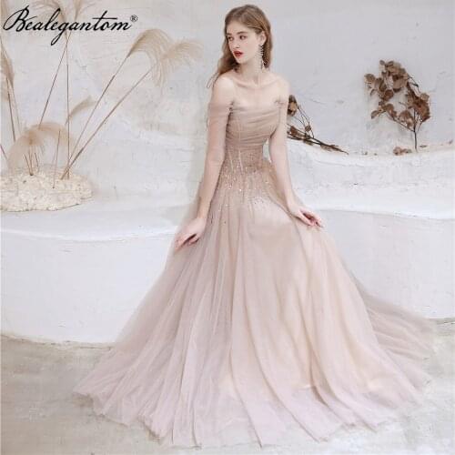 Bealegantom New A-Line Bling Bling Prom Dresses 2021 Sequined Beading Long Formal Evening Gown Vestido Robe De Soiree In Stock