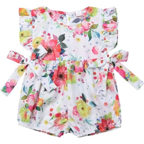 Free shipping Summer Baby Girl Infant Flower Ruffle Romper Bodysuit Jumpsuit Outfit Clothes