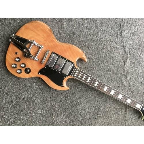 Bigsby tremolo natural colour 3 humbucker pickups black big pickguard custom guitar rosewood fretboard