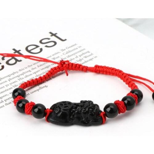 Obsidian Stone Pi Xiu Kabbalah Red String Bracelet Attract Wealth Good Luck bracelets for women