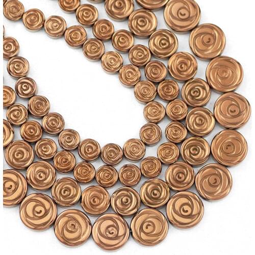 Natural Stone Rose Flower Shape Copper Hematite Beads 6/8/10MM Spacers Loose Beads For Jewelry Making Diy Bracelets Accessories
