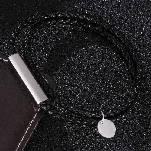 Double Layer Black Leather Bracelet Fashion Couple Bracelet & Bangle Rope Chain Charm Women Jewelry Gift BB0689