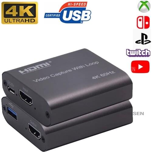 4K 60Hz HDMI Video Capture Card TV Loop 1080P Game Recording Plate Live Streaming Box USB 2.0 3.0 Grabber for PS4 Camera