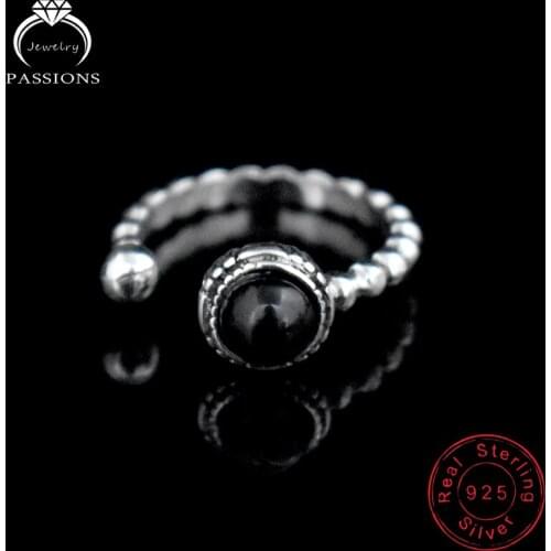 New Fashion Antique 925 Sterling Silver Twist Weave Open Adjustable Rings Black Stone Rock Vintage Ring LYNNE Jewelry Women Gift