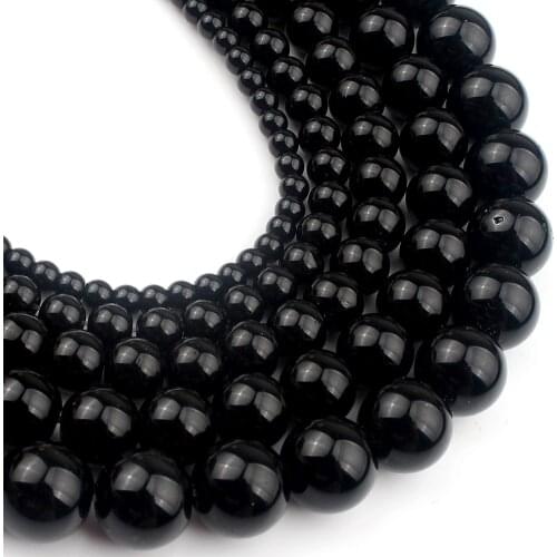 2 Strands 4 6 8 10 12mm Black Glass String Round Loose Spacer Beads for Jewelry Making DIY Bracelet Necklace Accessories 15 Inch