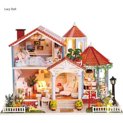 Doll Houses Miniature Doll House Furniture DIY Dollhouse Wooden Kit Casa Music Led Toys for Children Birthday Christmas Gift