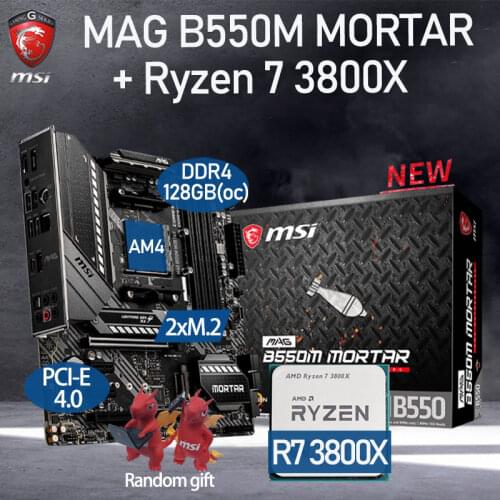 Motherboard Combo MSI MAG B550M MORTAR + AMD Kit Ryzen 7 3800X DDR4 128Gb M.2 PCI-E 4.0 Chia B550 Placa-mãe AM4 Desktop AMD B550