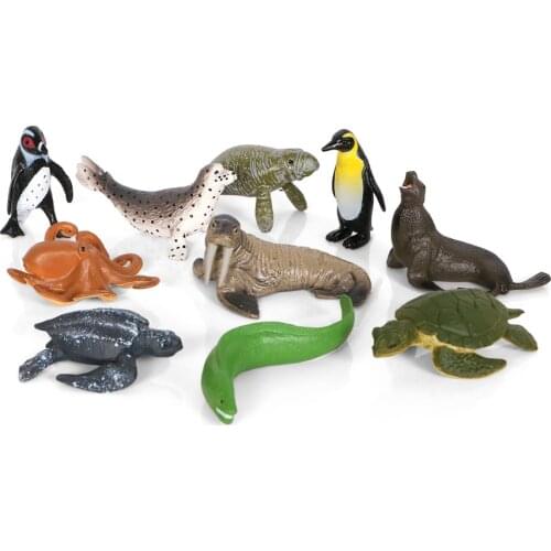 Mini Action&Toys Figure Ocean Marine World Animal Sea Life Penguin Shark Whale Dolphin Collection Model Figurine Educational toy