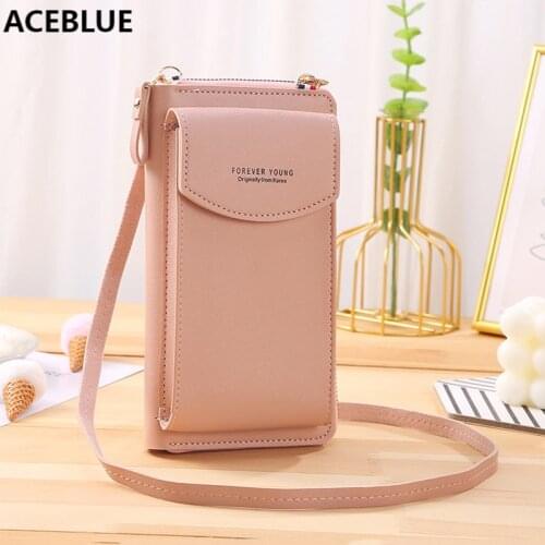 Fashion Large Capacity Phone Purse Wallet for Women PU Leather Solid Color Shoulder Bag Small Mini Crossbody Handbag Pack