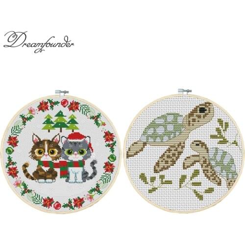 Christmas kitten turtle cross stitch kit aida 14ct 11ct count print canvas stitches embroidery DIY handmade needlework
