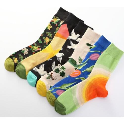 Printed Socks Personality Tide Socks Men Women Dove Graffiti Tube Socks Flower Bird Sketch Cotton Socks Couple Harajuku Socks