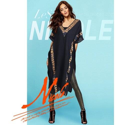 2021 new black fashion European and American tops striped mid-length v-neck loose short-sleeved t-shirt women summer dress