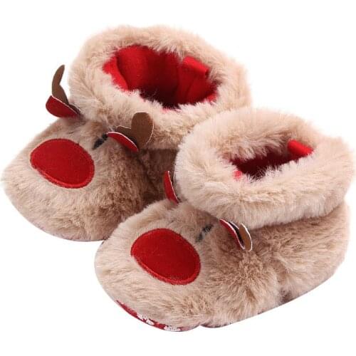 2021 New Baby 0-24M Newborn Infant Baby Girl Boy Christmas Shoes Cartoon Deer Warm Plush Crib Shoes Cute Xmas Gift
