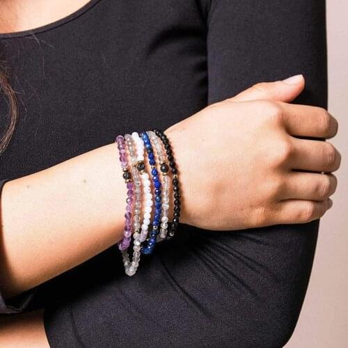 OAIITE 3pcs Mini Faceted Gemstone Bracelet Set Natural Lapis Lazuli Lava Stone Bracelets for Women Men Handmade Wrist Jewelry